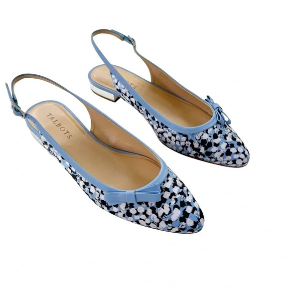 NEW Talbots Edison Slingback Bow Flats Textured Floral Blue Black Size 7.5 - Picture 4 of 10
